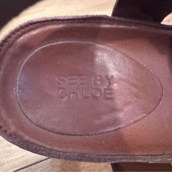 See By Chloe Black Leather Criss Cross Block Heeled Sandals Size 37 - Picture 6 of 7